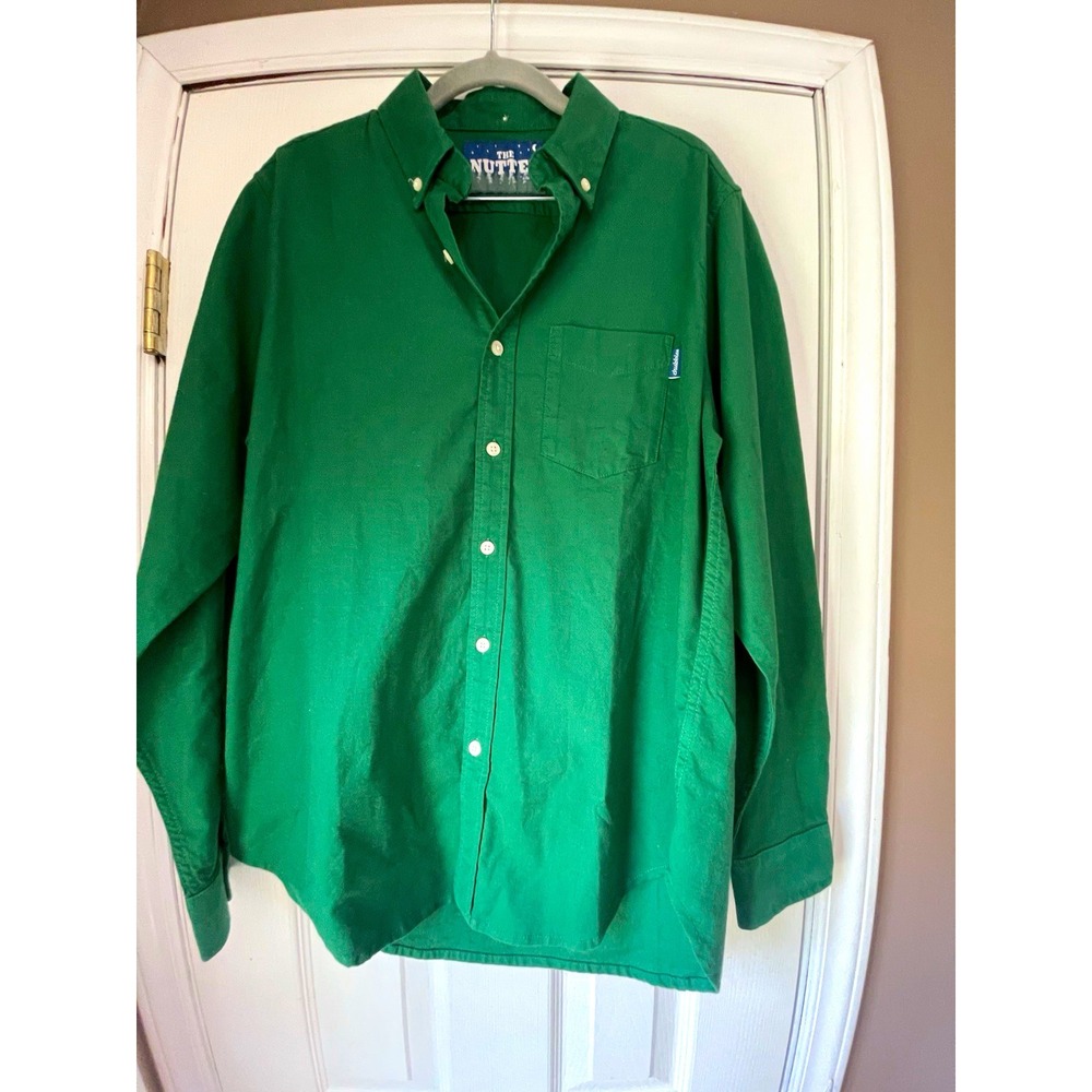 Chubbies The Nutter Green Solid LS Button-Up Shirt S Button-Down Collar